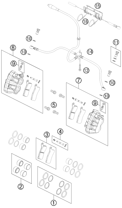 vue éclatée étrier de frein avant - ktm 525 xc atv eu 2012