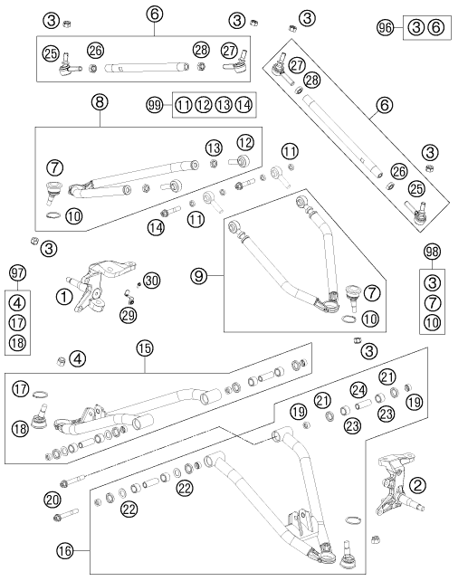 vue éclatée structure avant - ktm 525 xc atv eu 2012