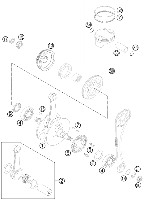 vue éclatée vilebrequin, piston - ktm 525 xc atv eu 2012