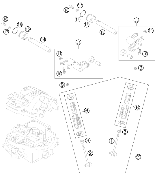 vue éclatée mécanisme de commande - ktm 525 xc atv eu 2012