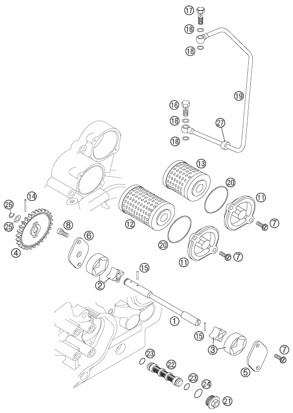 vue éclatée système de lubrification - ktm 525 xc atv eu 2012
