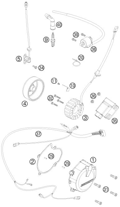 vue éclatée système de allumage - ktm 525 xc atv eu 2012