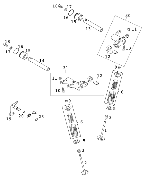 vue éclatée mécanisme de commande - ktm 520 exc racing eu 2001