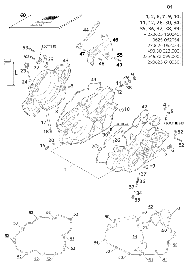 vue éclatée carter moteur - ktm 520 exc racing eu 2001
