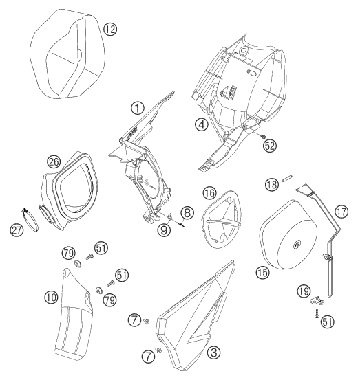 vue éclatée filtre à air - ktm 525 smr eu 2005