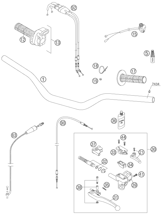 vue éclatée guidon, armatures - ktm 525 smr eu 2005