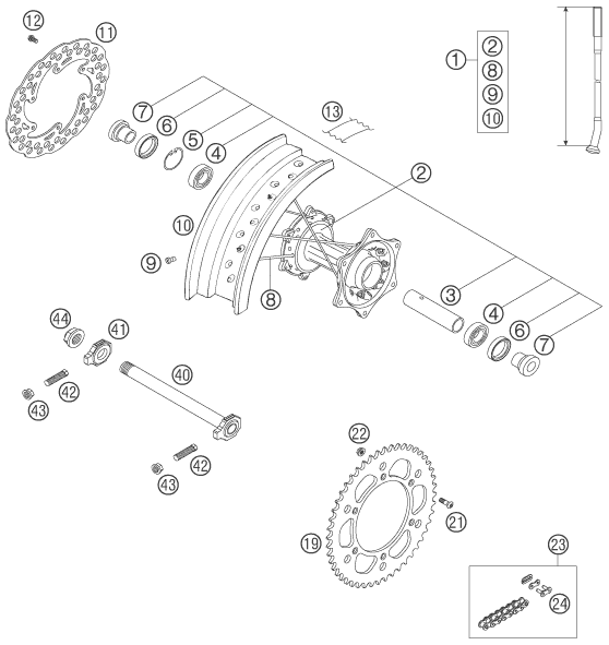 vue éclatée roue arrière - ktm 560 smr eu 2006