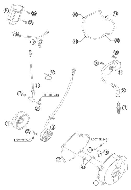 vue éclatée système de allumage - ktm 560 smr eu 2006