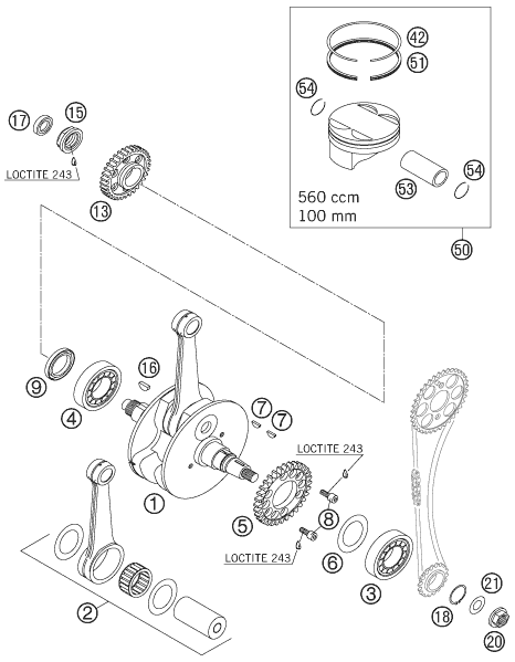 vue éclatée vilebrequin, piston - ktm 560 smr eu 2006