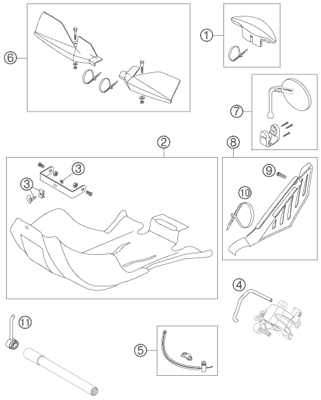 vue éclatée accessoires - ktm 525 exc racing six-days eu 2006