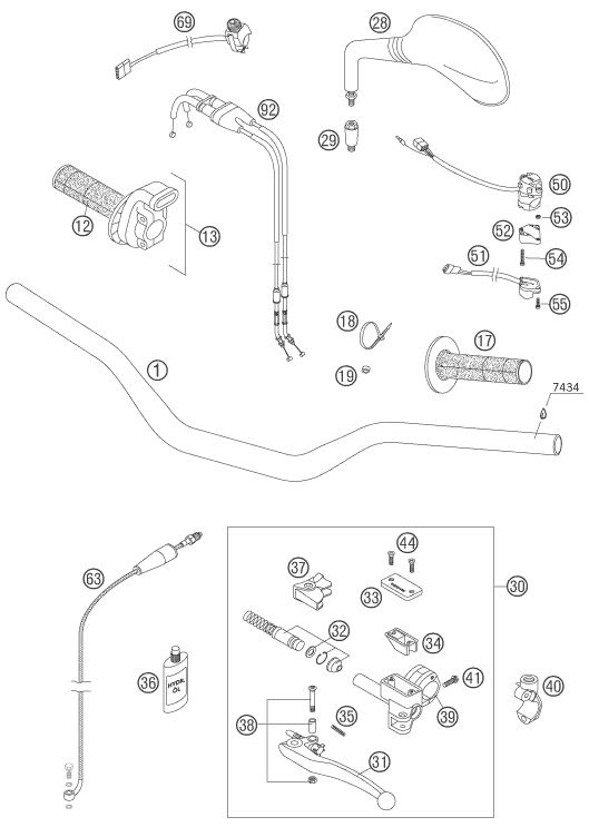 vue éclatée guidon, armatures - ktm 525 exc racing eu 2006