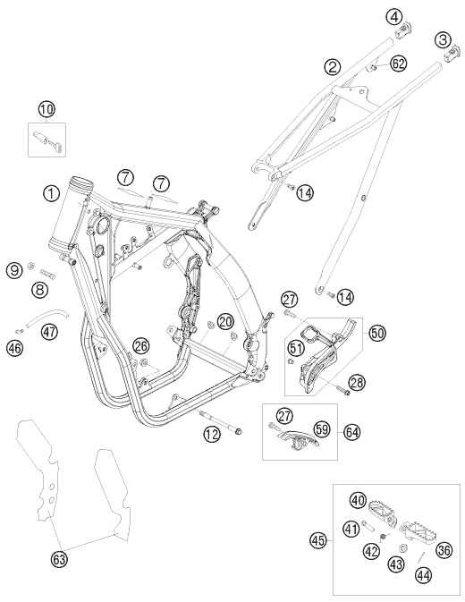 vue éclatée cadre - ktm 530 exc-r eu 2008