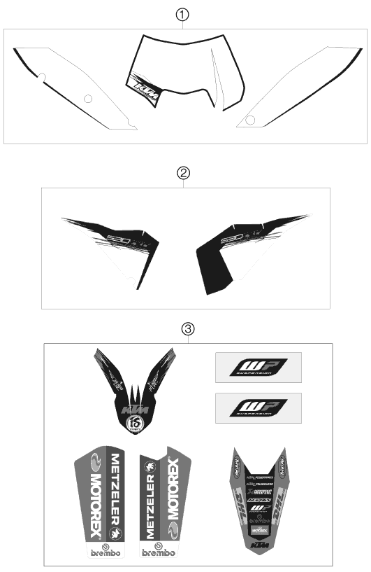 vue éclatée kit déco - ktm 530 exc eu 2010