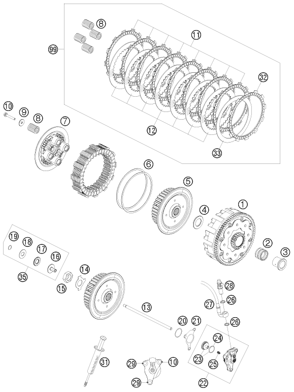 vue éclatée embrayage - ktm 530 exc eu 2010