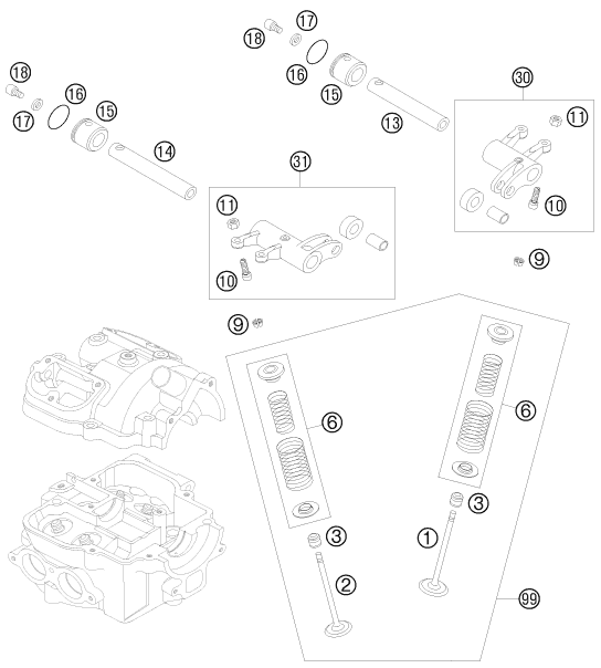 vue éclatée mécanisme de commande - ktm 525 xc atv eu 2010