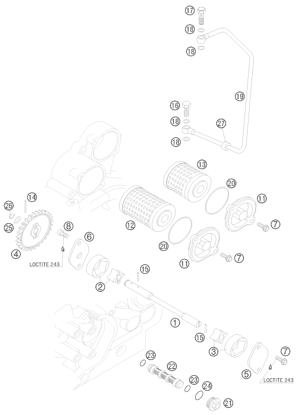 vue éclatée système de lubrification - ktm 525 xc atv eu 2010