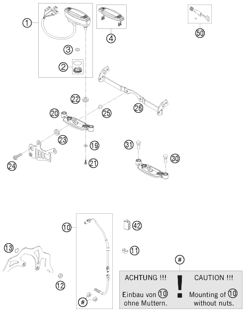 vue éclatée instruments / système de verrouillage - ktm 530 exc factory edit. eu 2011