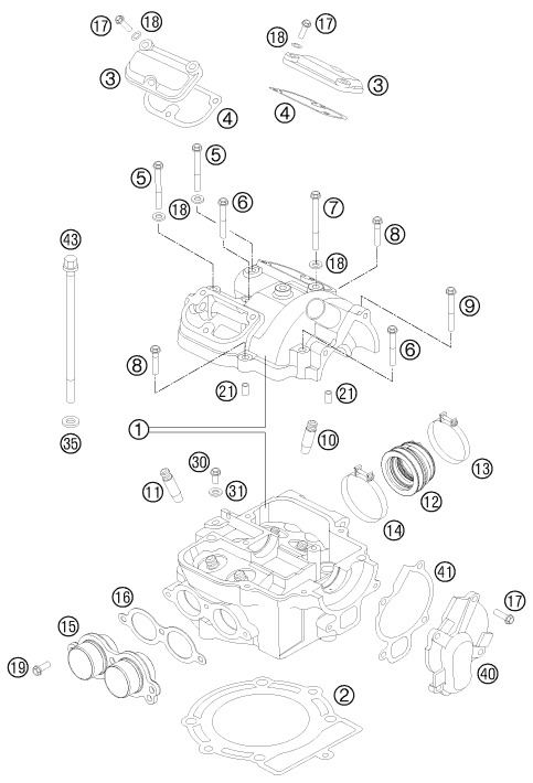 vue éclatée culasse - ktm 525 xc atv eu 2011