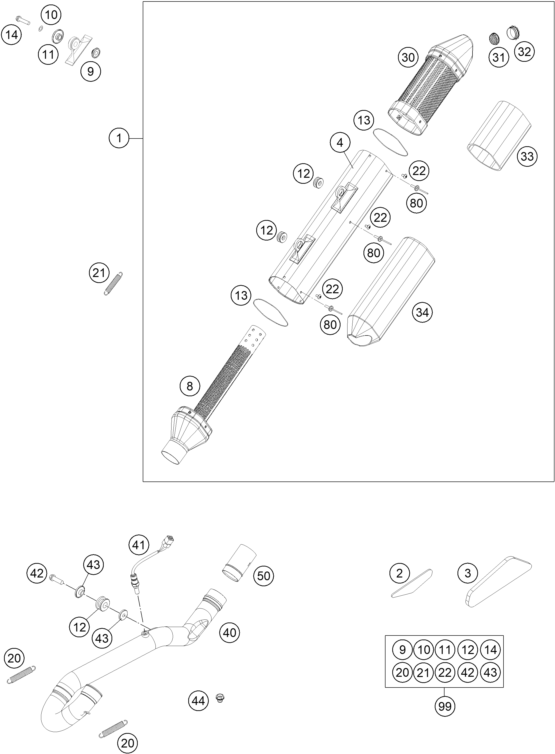 vue éclatée guidon, armatures - ktm 500 exc eu 2012