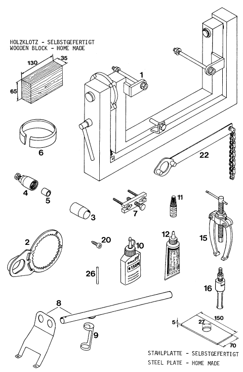 vue éclatée outils spéciaux moteur - ktm 620 sx wp eu 1994