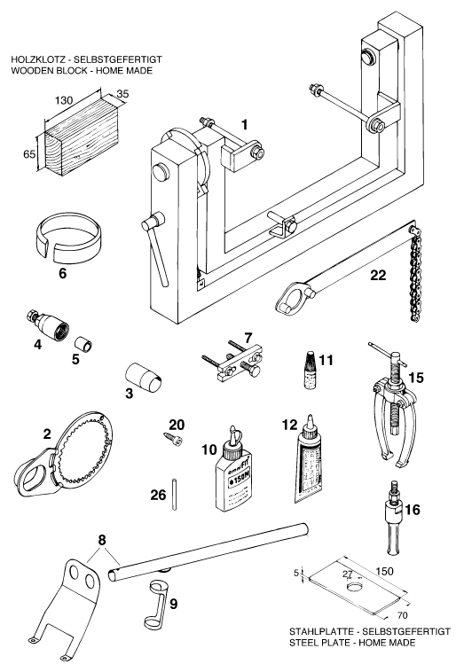 vue éclatée outils spéciaux moteur - ktm 620 sx wp eu 1994