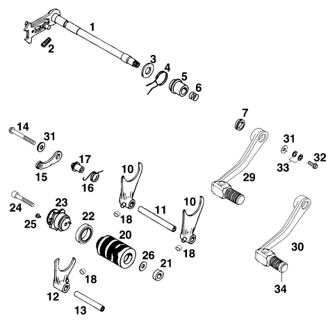 vue éclatée mécanisme de sélection - ktm 620 sx '99 eu 1999