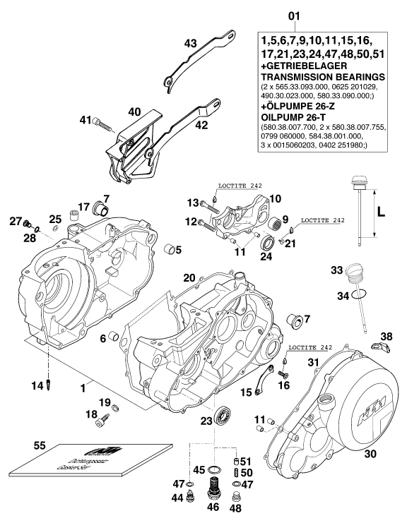 vue éclatée carter moteur - ktm 620 sc eu 2001