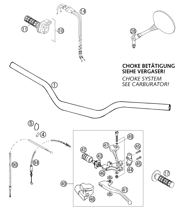 vue éclatée guidon, armatures - ktm 625 sc eu 2002