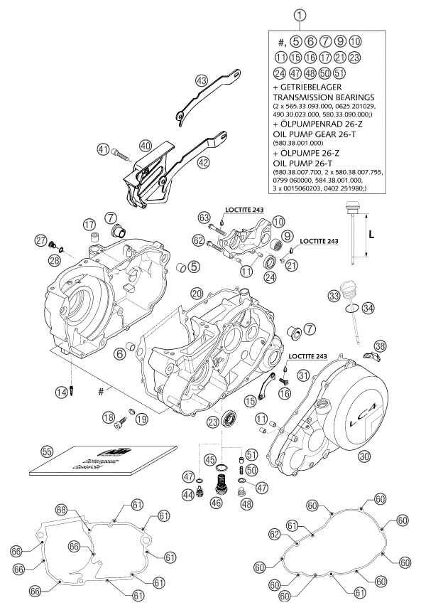 vue éclatée carter moteur - ktm 625 sc eu 2002