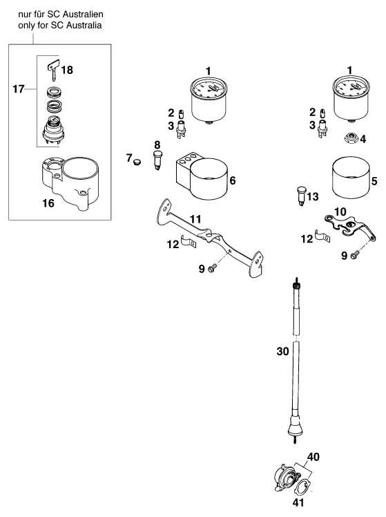 vue éclatée instruments / système de verrouillage - ktm 620 sup-comp wp eu 1997
