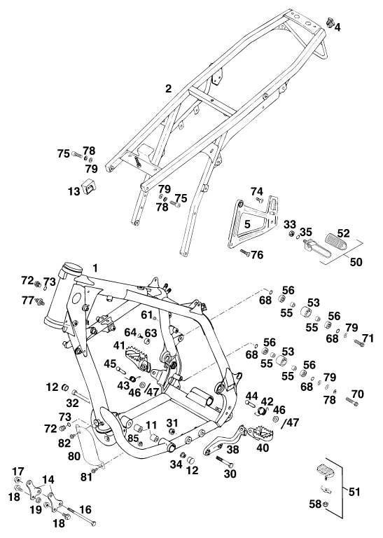 vue éclatée cadre - ktm 400 duke/ 20kw eu 1995