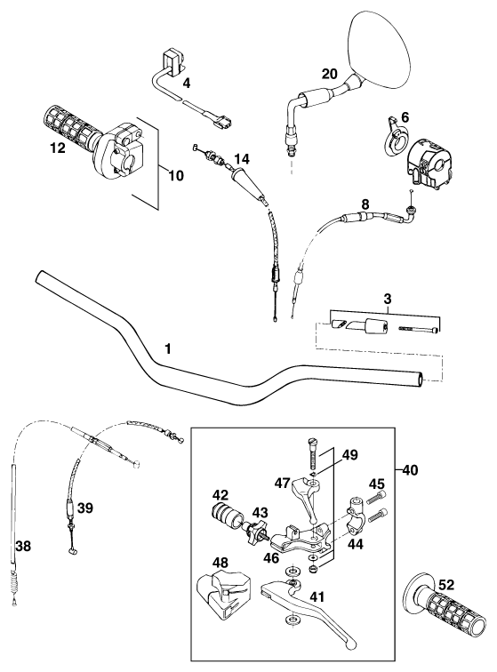 vue éclatée guidon, armatures - ktm 400 duke/ 20kw eu 1995