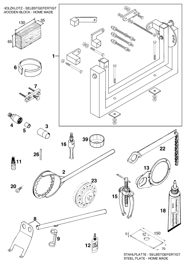 vue éclatée outils spéciaux moteur - ktm 400 exc wp eu 1996