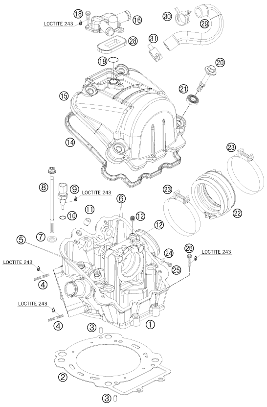 vue éclatée culasse - ktm 690 duke orange eu 2008
