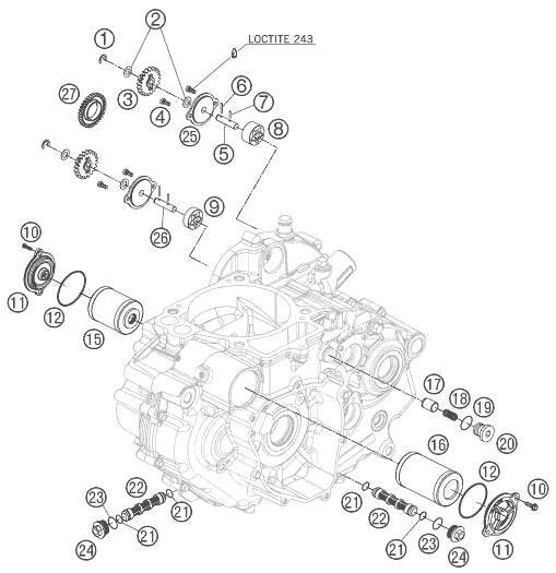vue éclatée système de lubrification - ktm 690 duke orange eu 2008