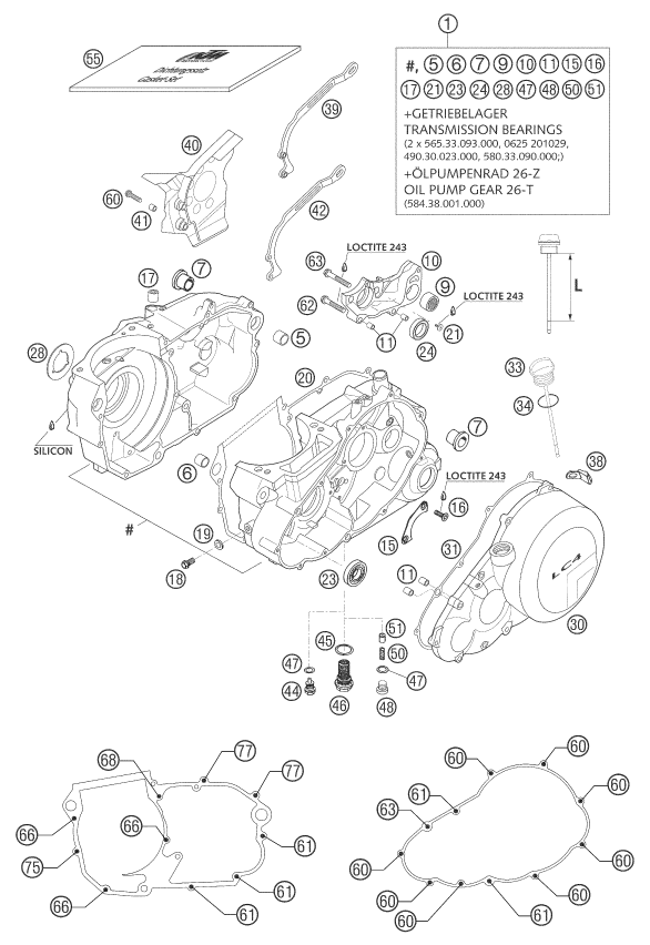 vue éclatée carter moteur - ktm 640 lc4-e six days eu 2002