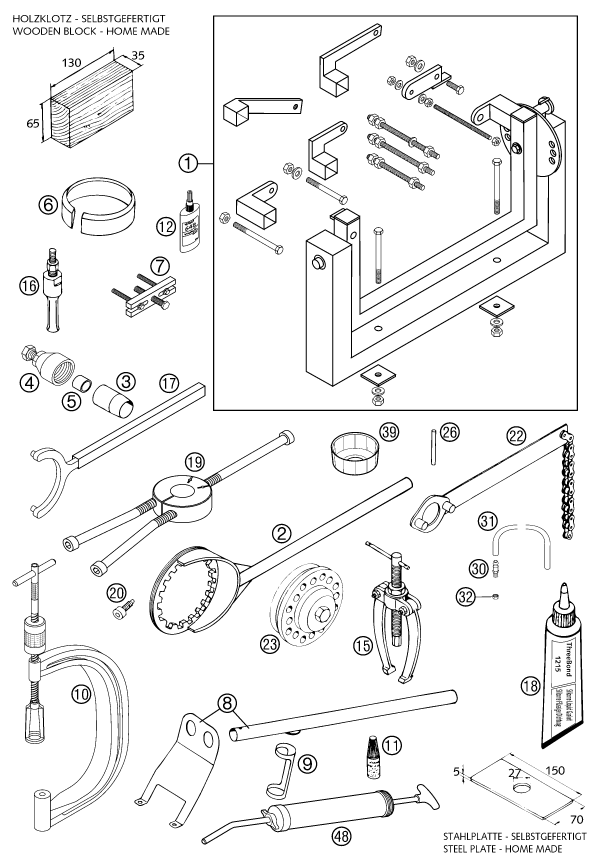 vue éclatée outils spéciaux moteur - ktm 640 duke ii schwarz eu 2002