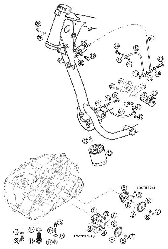 vue éclatée système de lubrification - ktm 640 duke ii weiss eu 2002