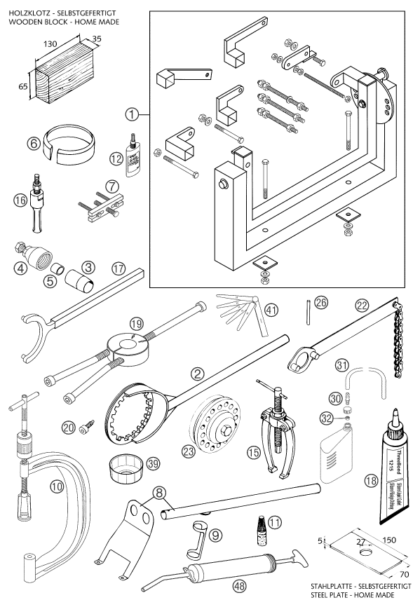 vue éclatée outils spéciaux moteur - ktm 640 duke ii orange eu 2003