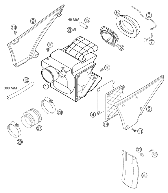 vue éclatée filtre à air - ktm 400 ls-e/ mil 04 eu 2004
