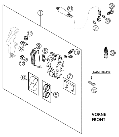 vue éclatée étrier de frein avant - ktm 400 ls-e/ mil 04 eu 2004