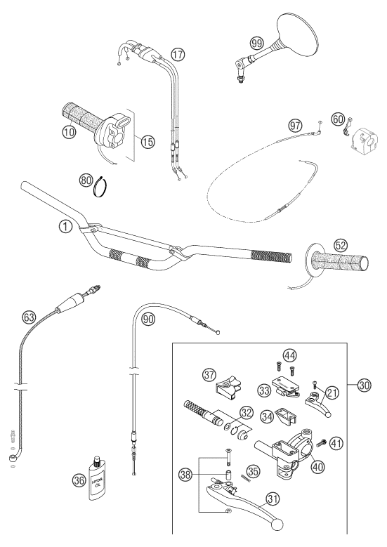 vue éclatée guidon, armatures - ktm 400 ls-e/ mil eu 2005