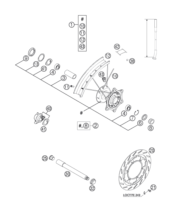 vue éclatée roue avant - ktm 400 ls-e/ mil eu 2005