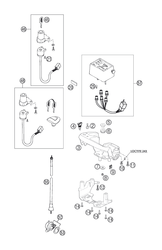vue éclatée instruments / système de verrouillage - ktm 400 ls-e/ mil eu 2005
