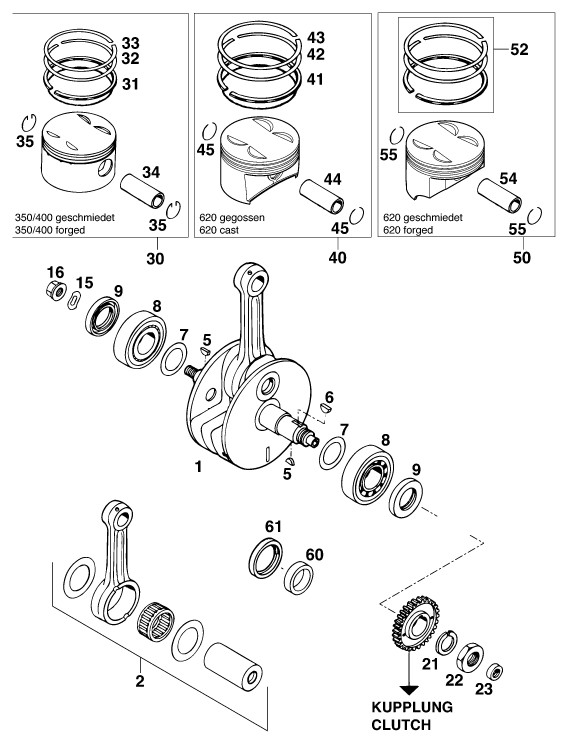 vue éclatée vilebrequin, piston - ktm 620 egs wp 37kw 20lt '94 eu 1994