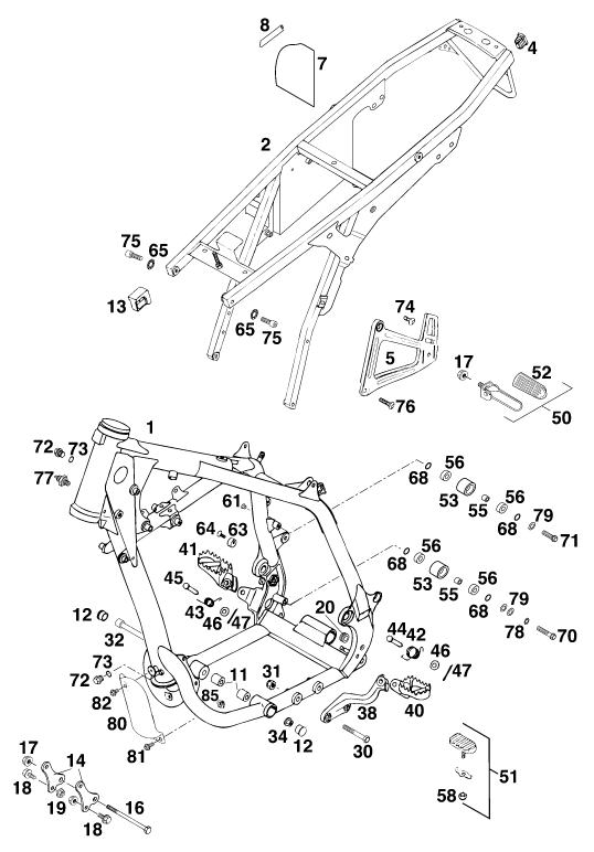 vue éclatée cadre - ktm 620 duke 37kw eu 1996