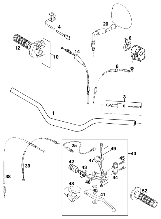 vue éclatée guidon, armatures - ktm 620 duke 37kw eu 1996