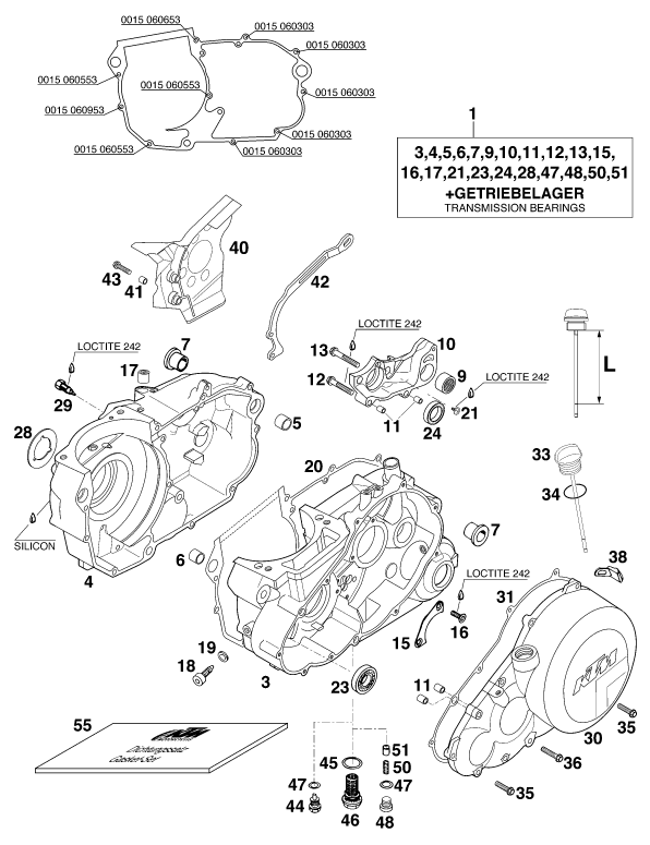 vue éclatée carter moteur - ktm 620 duke 37kw eu 1996