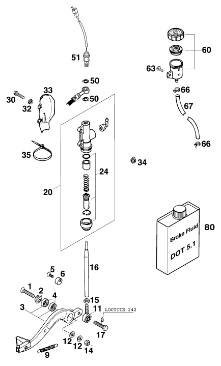 vue éclatée système de frein arrière - ktm 620 lc-4 competition eu 1999