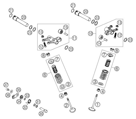 vue éclatée mécanisme de commande - ktm 640 lc4 supermoto orange eu 2004